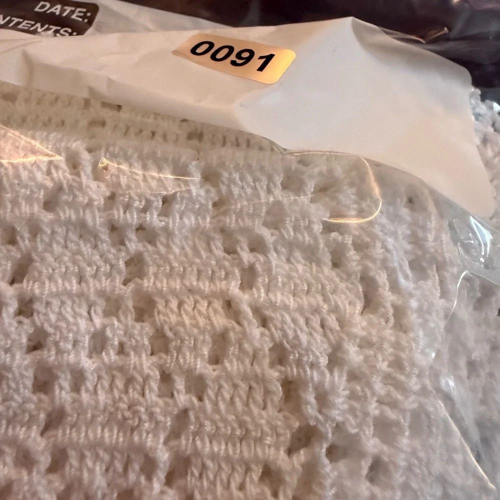 Vintage White Crochet Table Runner Rectangular Lace Boho Cottagecore Decor 33x12